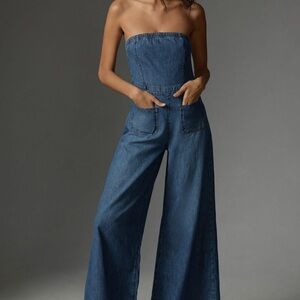 Pilcro The Skipper Strapless Denim Jean Wide Leg Jumpsuit Pants Romper size 2